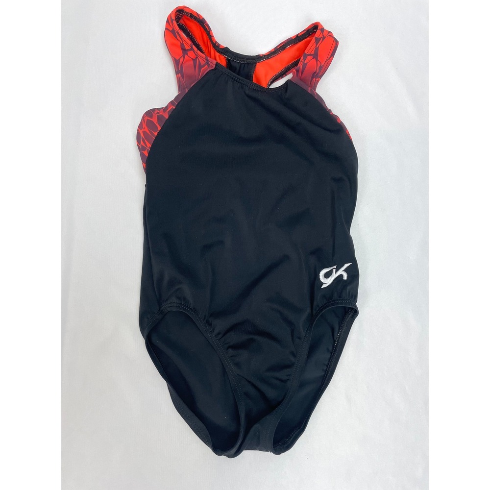 GK Leotard CM Child Medium Black Red Gymanstics Sleeveless Racerback Dance